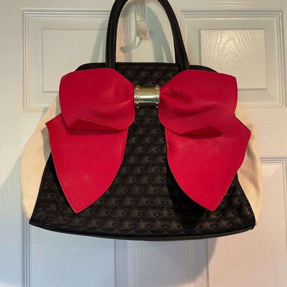 Betsey Johnson Black and Red Bow Satchel